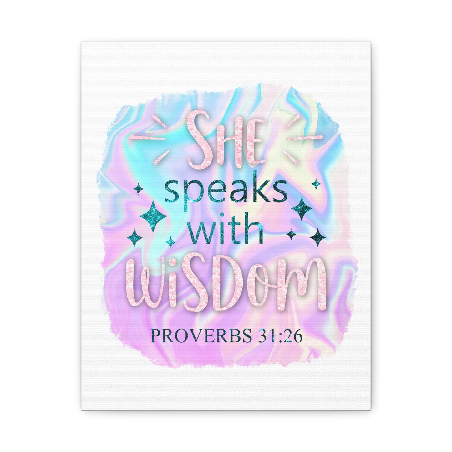 Proverbs 31:26 She Speaks With Wisdom Bible Verse Canvas Christian Wall Art Ready to Hang Unframed