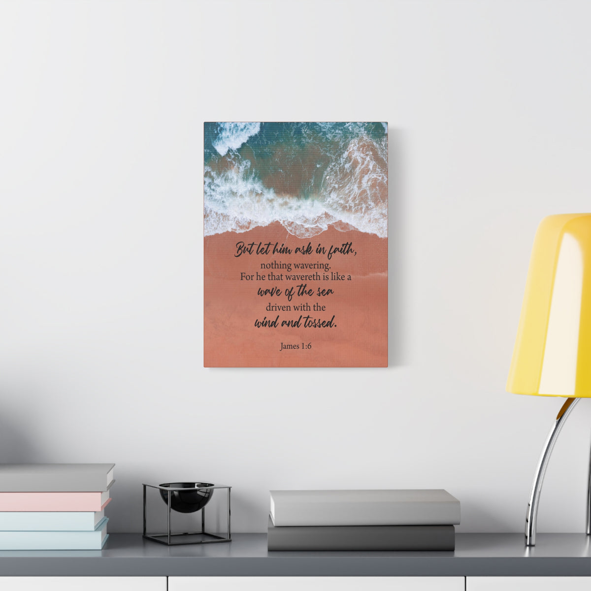 Scripture Canvas Wave of the Sea James 1:6 Christian Wall Art Bible Verse Print Ready to Hang