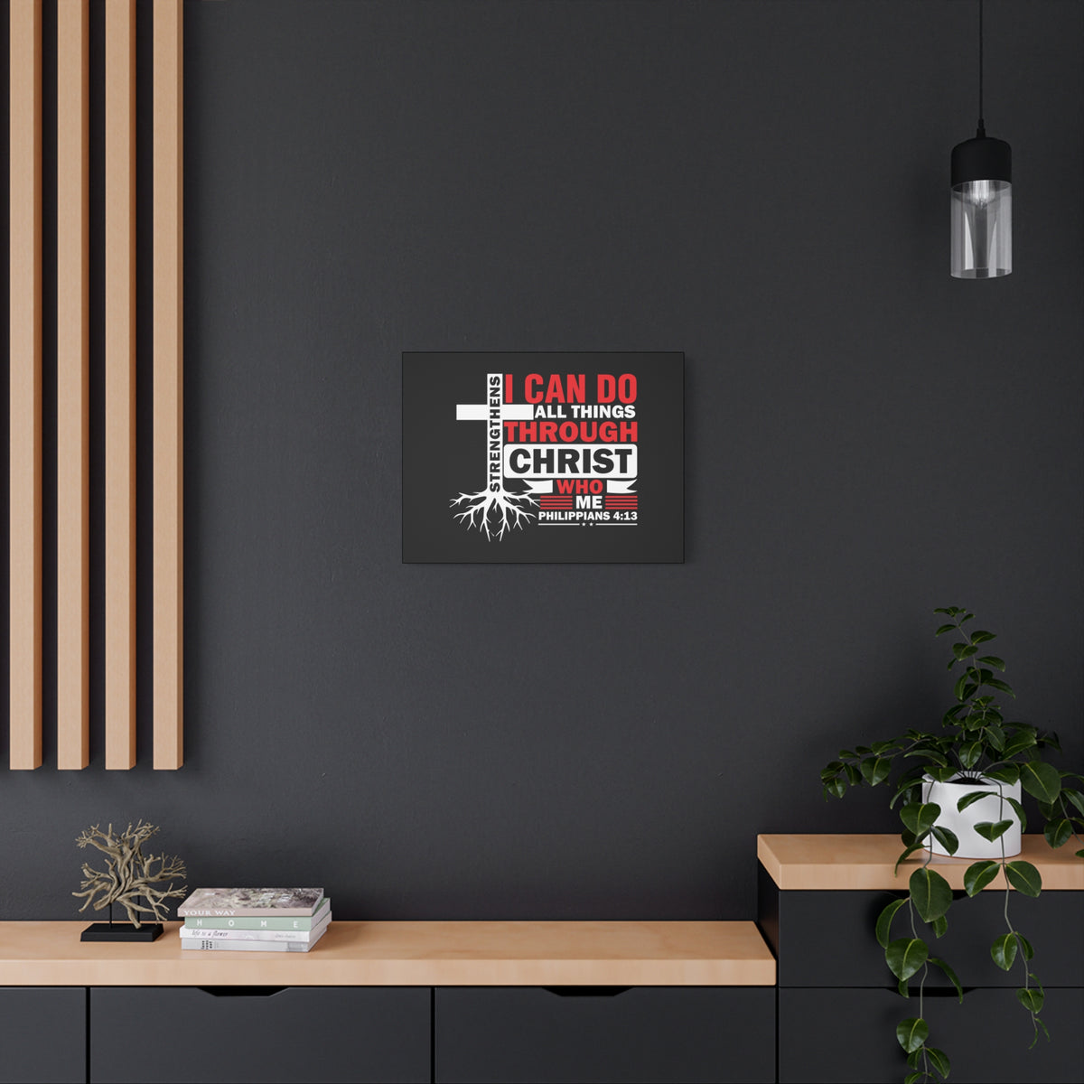 Scripture Canvas Strengthens Me Red Cross Philippians 4:13 Christian Wall Art Bible Verse Print Ready to Hang
