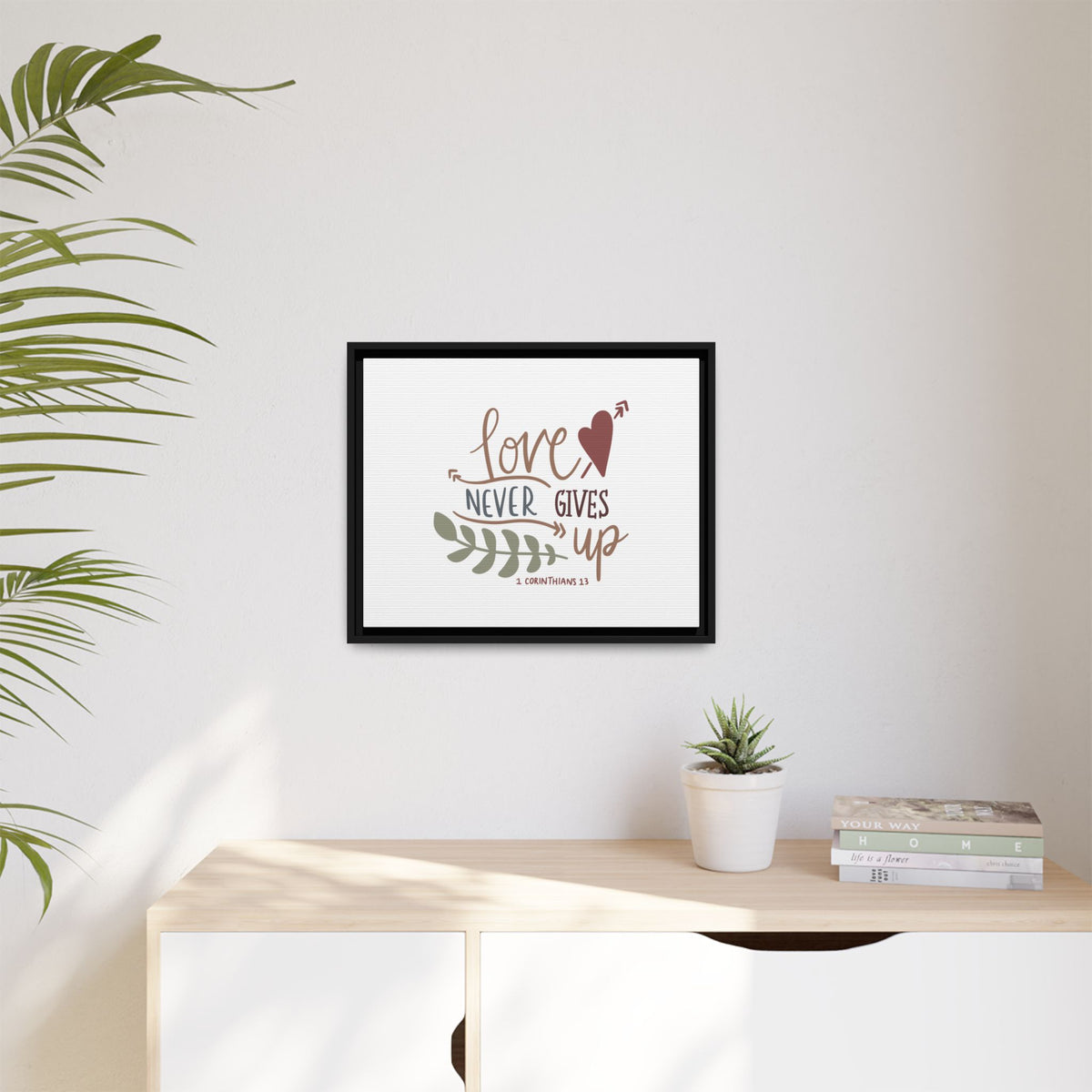 Scripture Canvas Love Never Gives Up 1 Corinthians 13 Christian Wall Art Bible Verse Print Ready to Hang