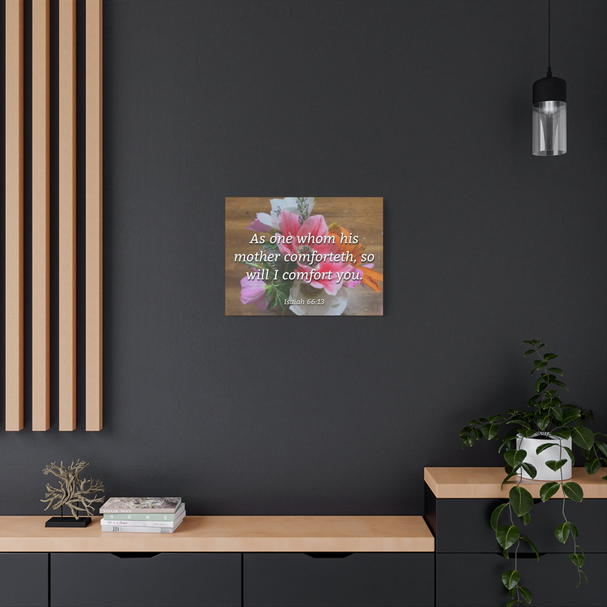 Scripture Canvas His Mother Comforteth Isaiah 66:13 Christian Wall Art Bible Verse Print Ready to Hang