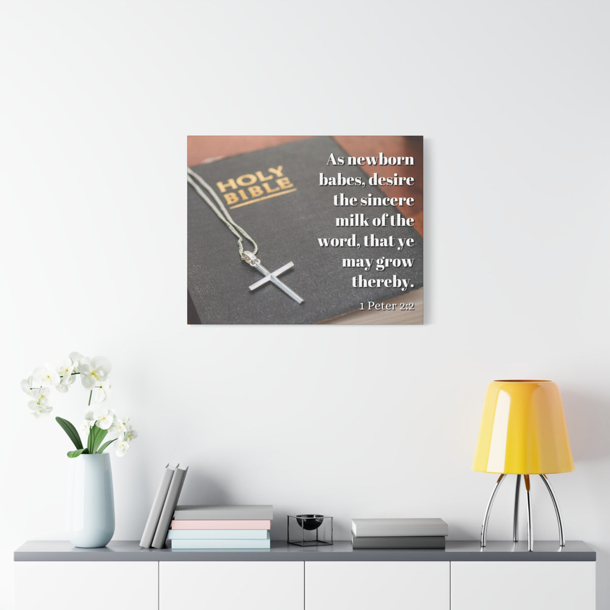 Scripture Canvas Grow 1 Peter 2:2 Christian Wall Art Bible Verse Print Ready to Hang
