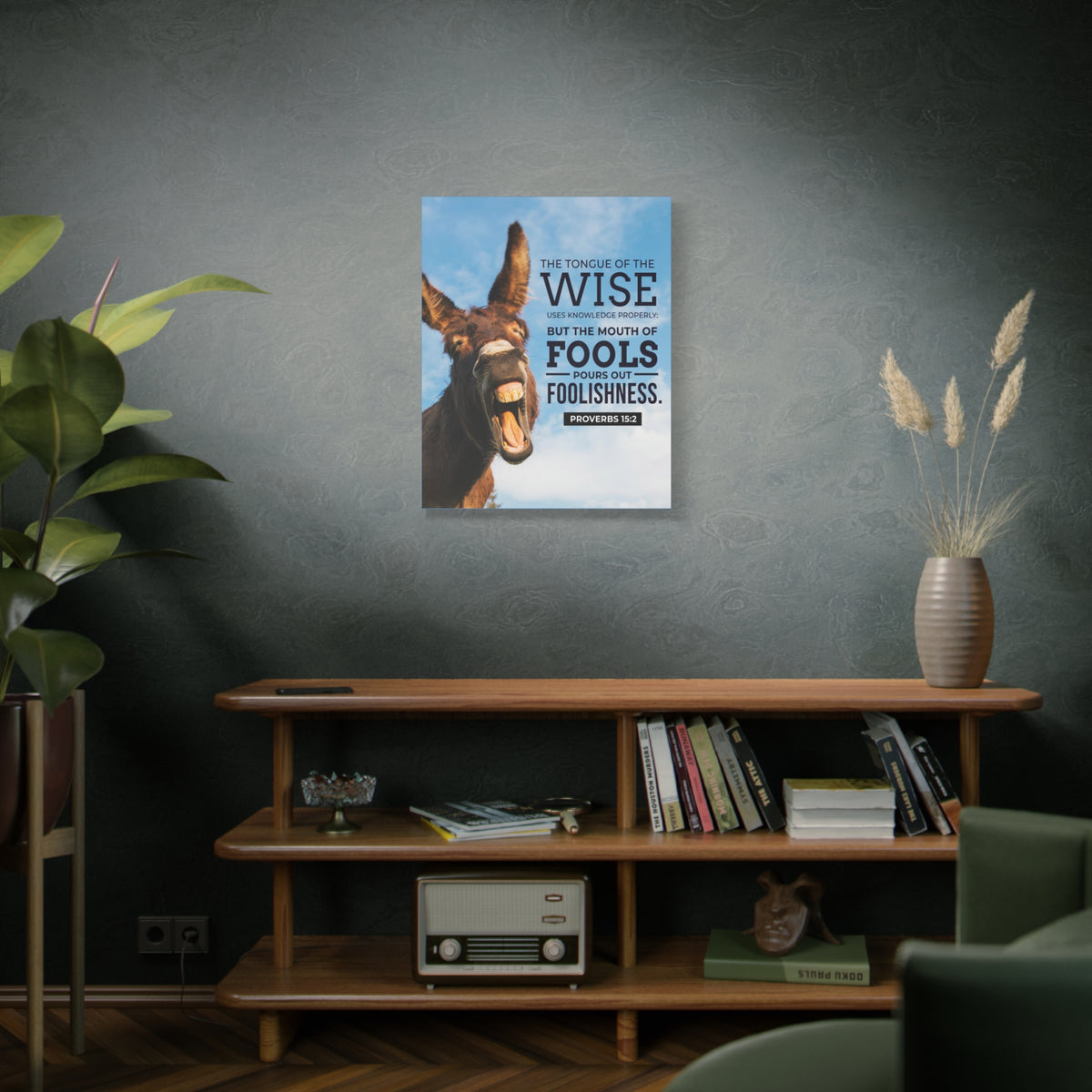 Scripture Canvas Grievous Words Donkey Proverbs 15:2 Christian Wall Art Bible Verse Print Ready to Hang
