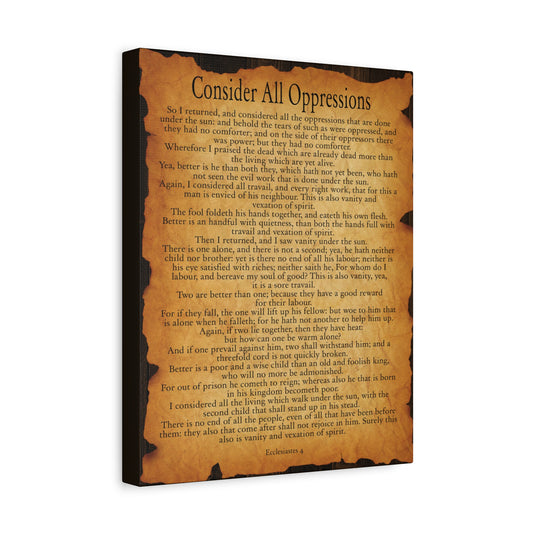 Scripture Walls Consider All Oppressions Ecclesiastes 4 Gold Brown Bible Verse Canvas Christian Wall Art Ready to Hang