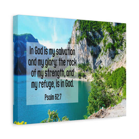 Scripture Canvas In God is My Salvation Psalm 62:7 Christian Wall Art Bible Verse Print Ready to Hang