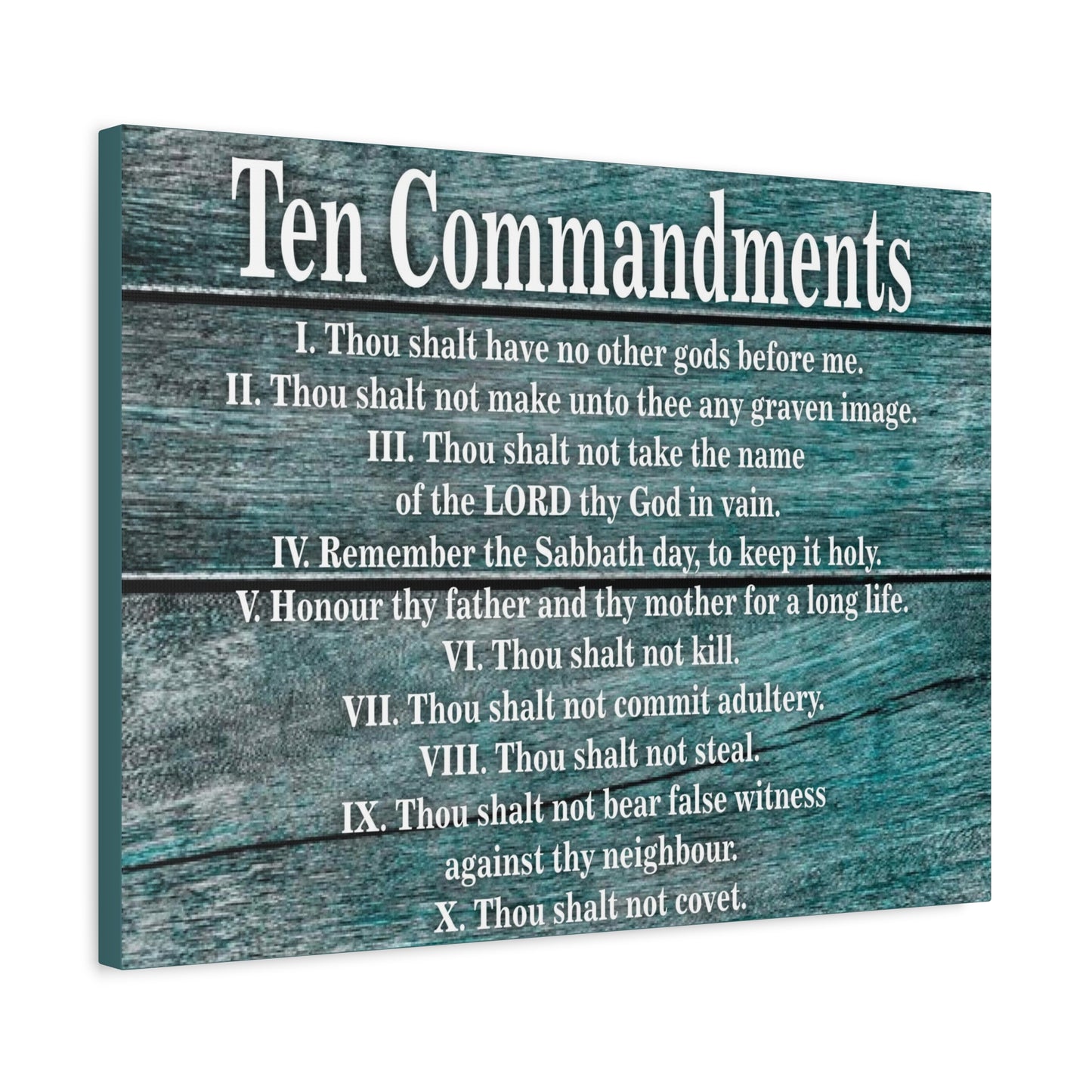 Scripture Canvas Ten Commandments Blue Wood Christian Wall Art Print Ready to Hang
