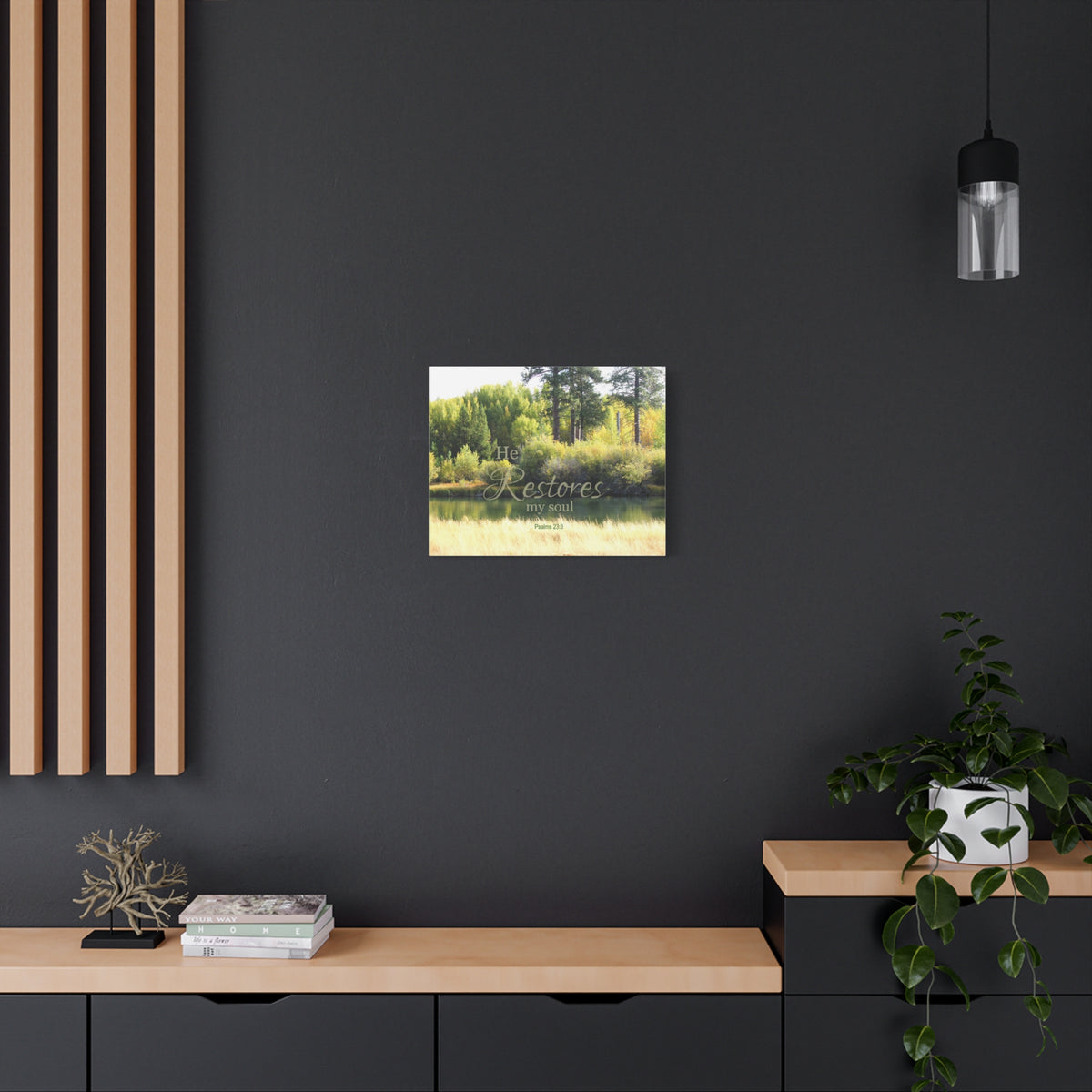 Scripture Canvas He Restores My Soul Psalms 23:3 Christian Wall Art Bible Verse Print Ready to Hang