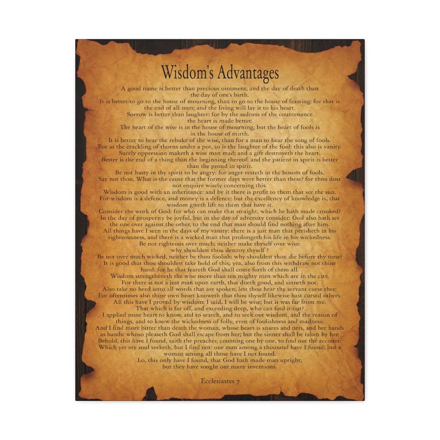 Wisdom's Advantages Ecclesiastes 7 Gold Brown Bible Verse Canvas Christian Wall Art Ready to Hang