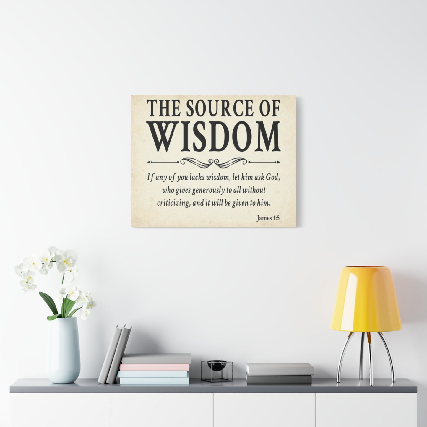 Scripture Walls James 1:5 The Source of Wisdom White Bible Verse Canvas Christian Wall Art Ready to Hang Unframed