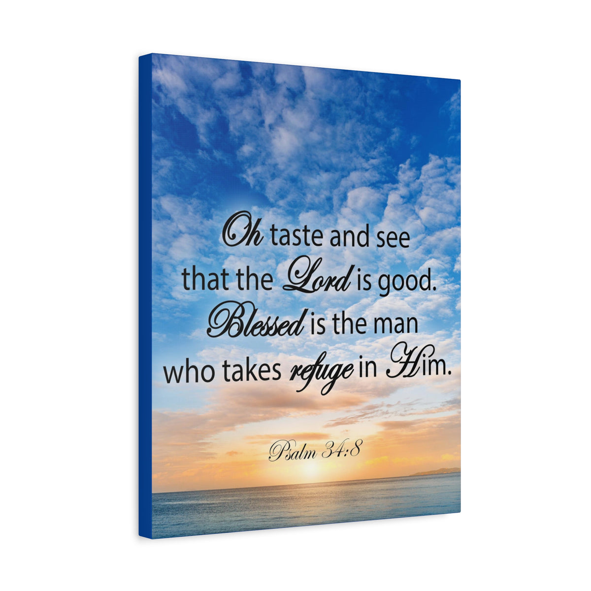 Scripture Canvas Blessed is The Man Psalm 34:8 Christian Wall Art Bible Verse Print Ready to Hang