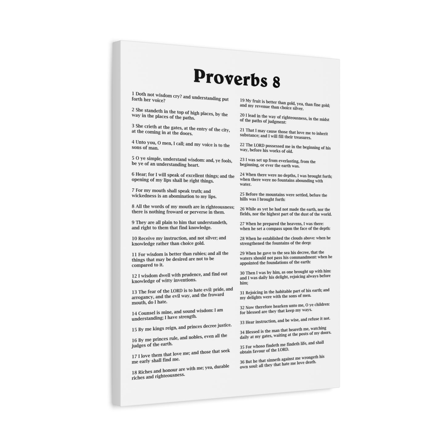 Scripture Walls Proverbs Chapter 8 White Bible Canvas Christian Wall Art Ready to Hang Unframed