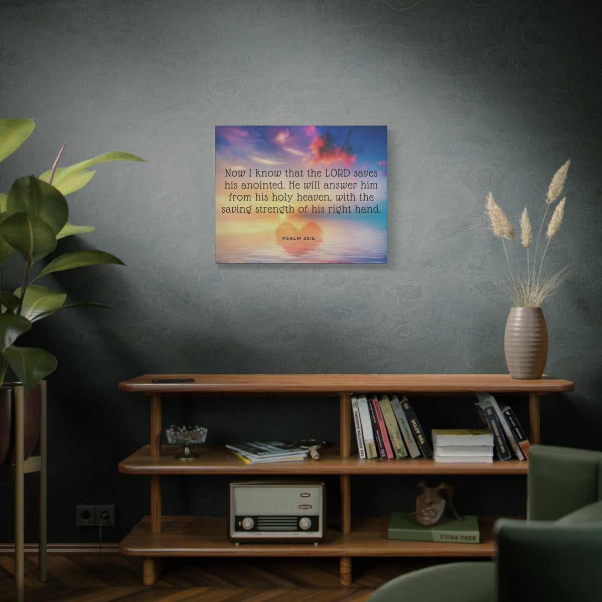 Scripture Canvas Lord Saves His Anointed Psalm 20:6 Christian Wall Art Bible Verse Print Ready to Hang