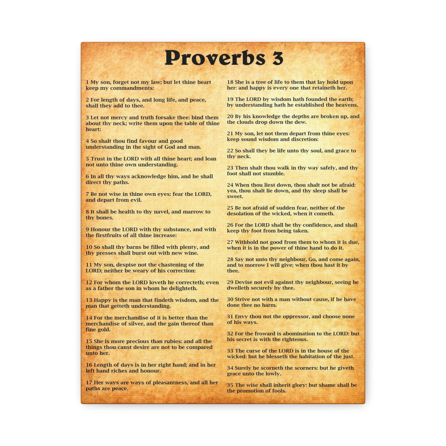 Scripture Walls Proverbs Chapter 3 Gold Bible Canvas Christian Wall Art Ready to Hang Unframed