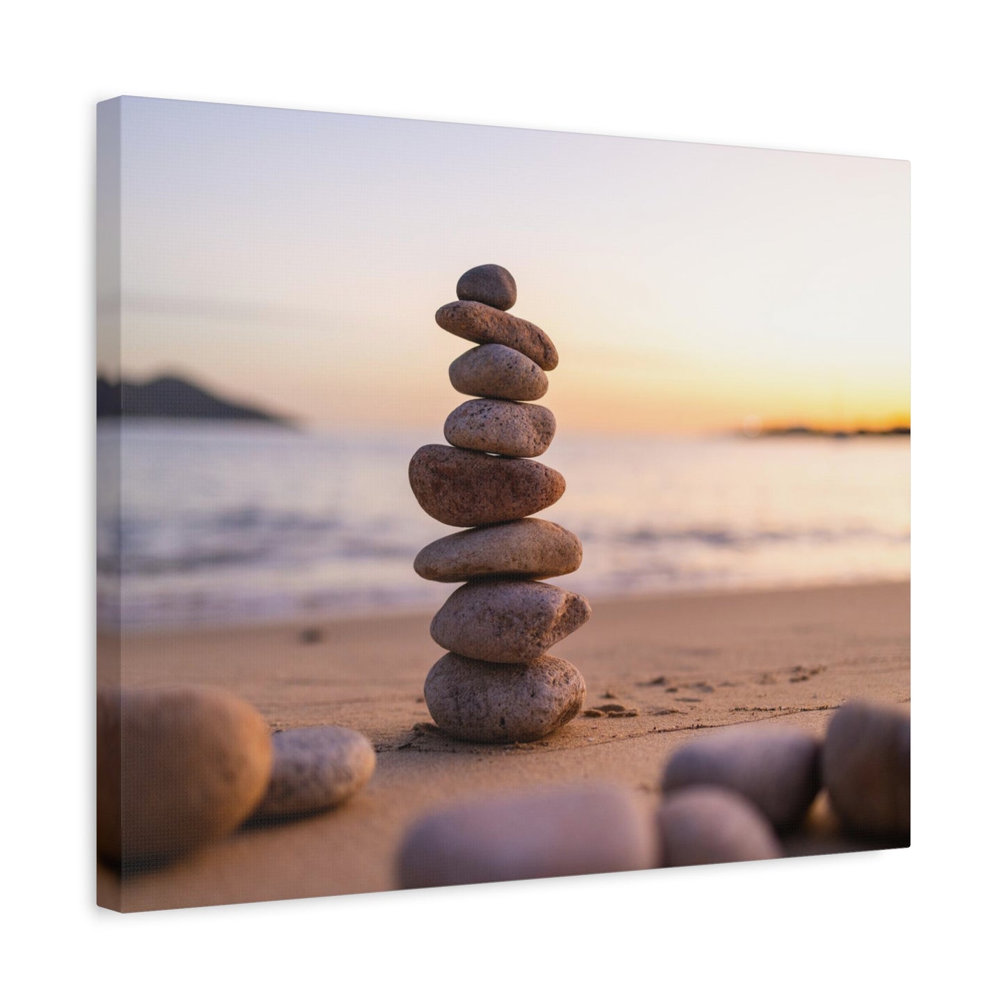 Pebbles Stack Over Blue Sea Nature Wilderness Photography Canvas Wall Art for Home Decor Ready-to-Hang