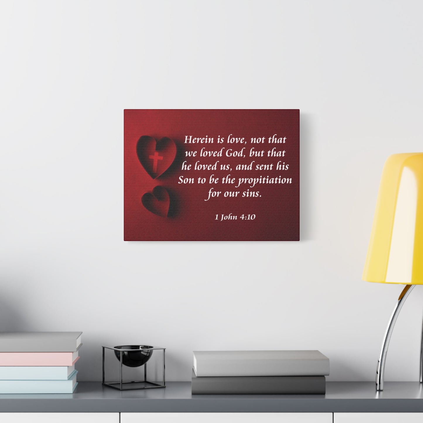 Bible Verse Canvas Herein is Love 1 John 4:10 Christian Home Décor Wall Art Scripture Ready to Hang Faith Print