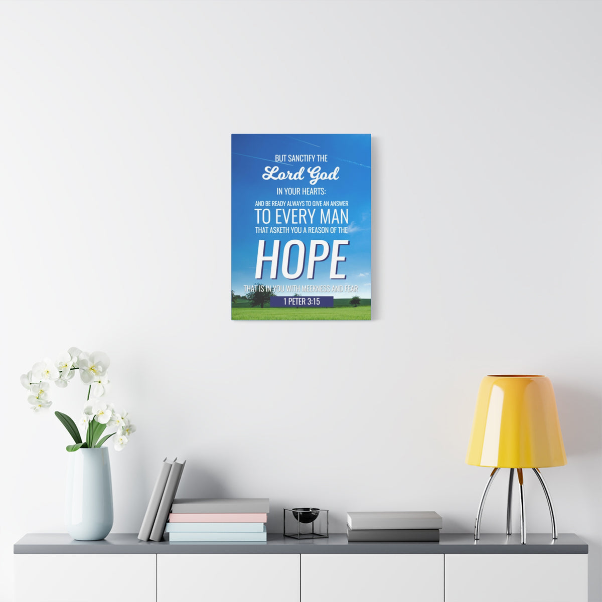 Scripture Canvas Sanctify the Lord God 1 Peter 3:15 Christian Wall Art Bible Verse Print Ready to Hang