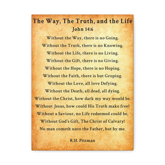 Way Truth Life John 14:6 Gold Bible Verse Canvas Christian Wall Art Ready to Hang Unframed