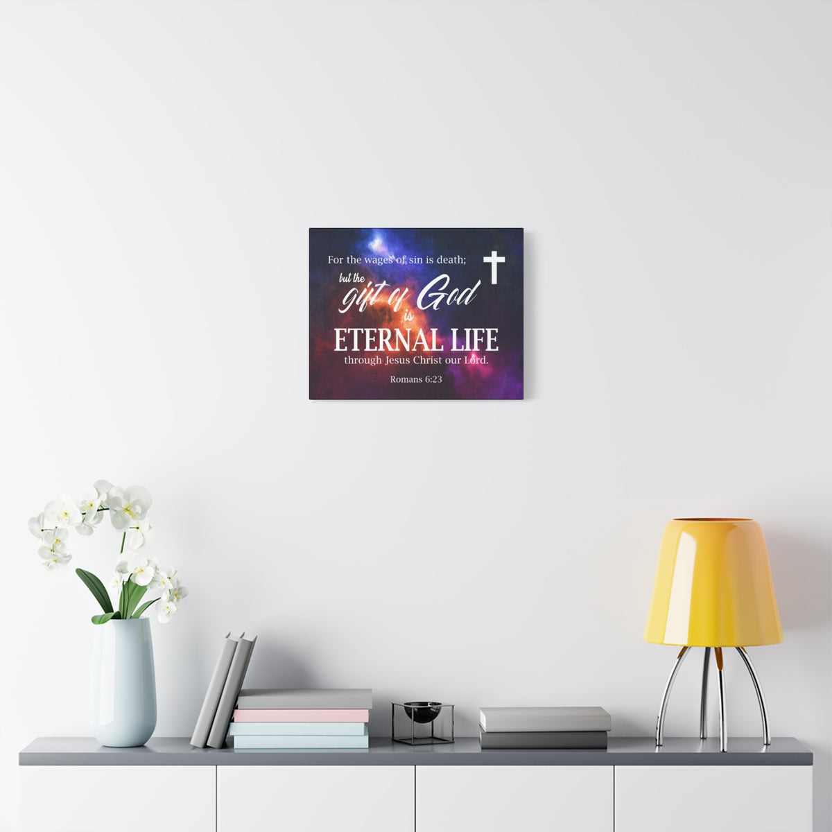 Scripture Canvas Gift of God is Eternal Life Romans 6:23 Christian Wall Art Bible Verse Print Ready to Hang