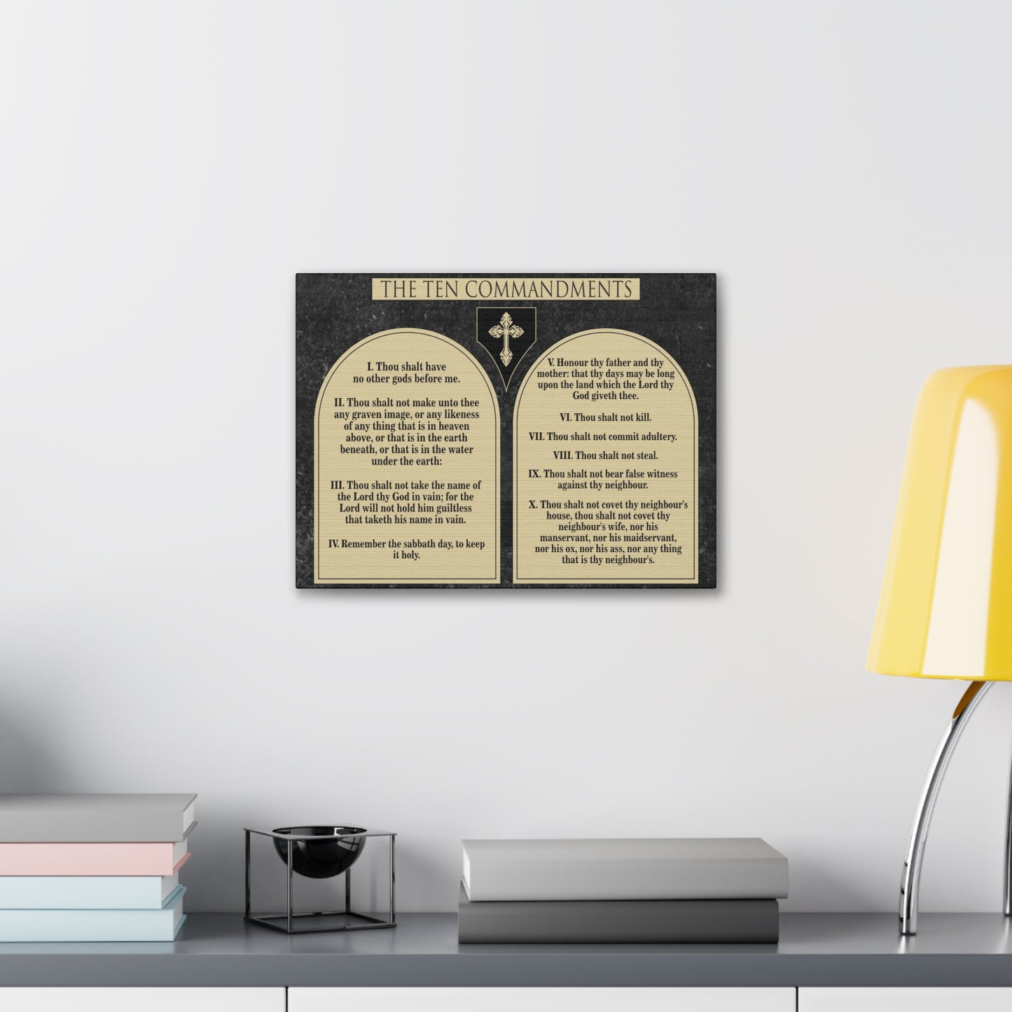 Ten Commandments Wood Brown Christian Wall Art Print Ready to Hang