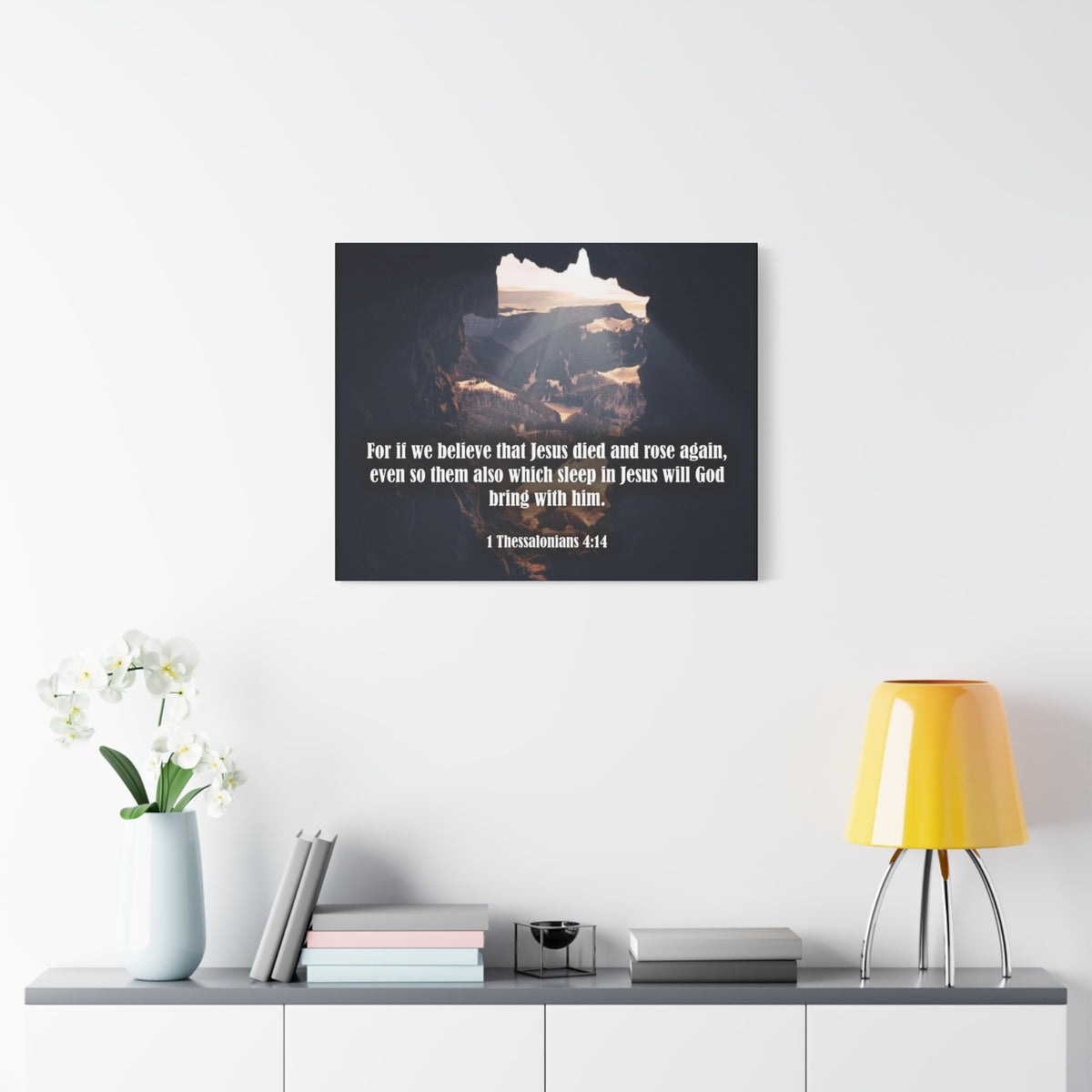 Scripture Canvas Jesus Died and Rose Again 1 Thessalonians 4:14 Christian Wall Art Bible Verse Print Ready to Hang