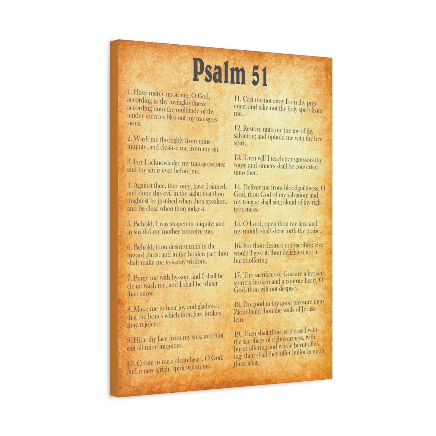 Scripture Walls Psalm 51 Gold Bible Chapter Canvas Christian Wall Art Ready to Hang
