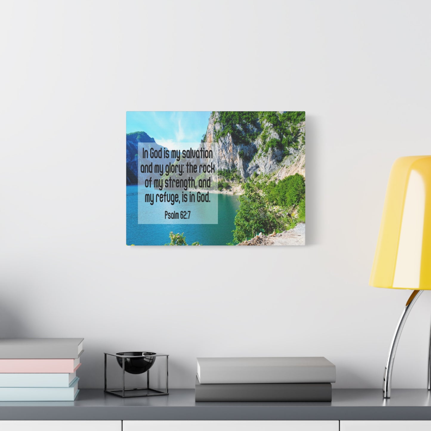 Scripture Canvas In God is My Salvation Psalm 62:7 Christian Wall Art Bible Verse Print Ready to Hang