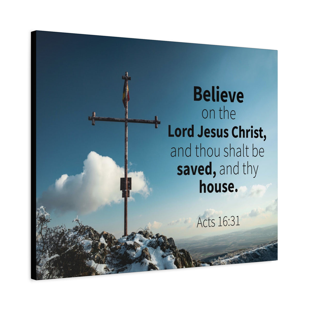 Scripture Canvas Believe Acts 16:31 Christian Wall Art Bible Verse Print Ready to Hang