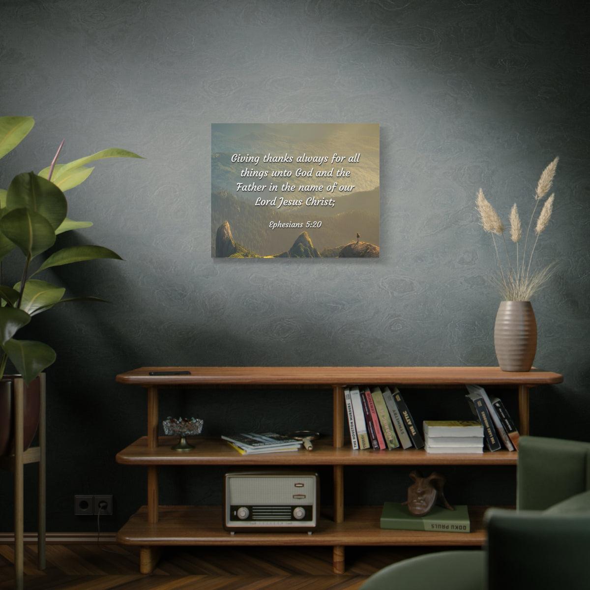 Scripture Canvas In The Name Ephesians 5:20 Christian Wall Art Bible Verse Print Ready to Hang