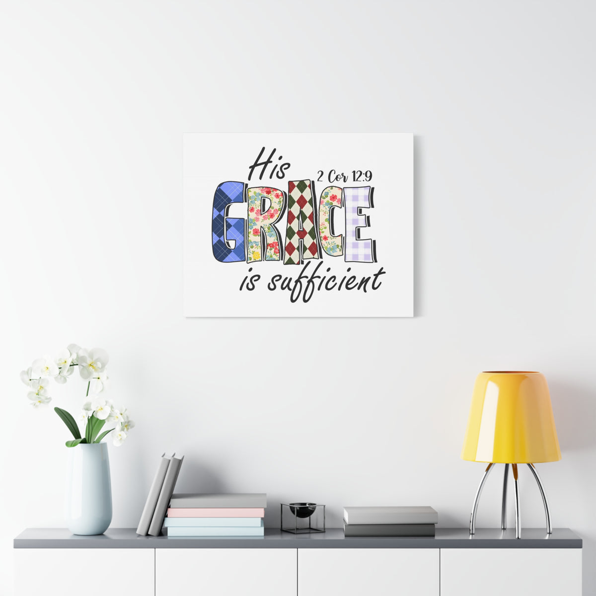 Scripture Walls His Grace is Sufficient 2 Corinthians 12:9 Bible Verse Canvas Christian Wall Art Ready to Hang Unframed