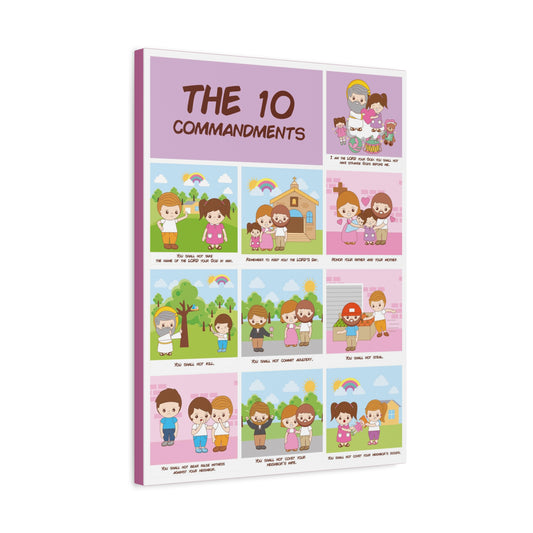Ten Commandments Wall Decor for Kids Bible Canvas for Church, Classroom, Sunday School, or Homeschool, Christian Learning Old Testament