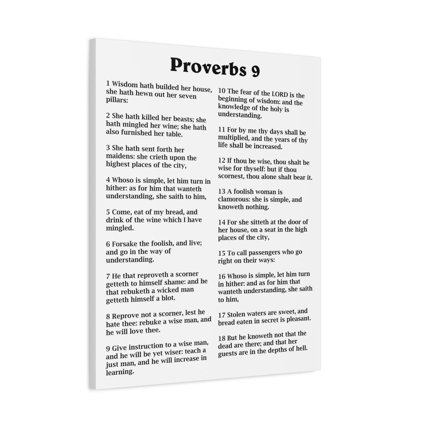 Scripture Walls Proverbs Chapter 9 White Bible Canvas Christian Wall Art Ready to Hang Unframed