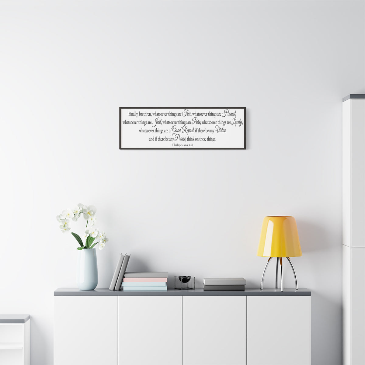 Scripture Walls Seeking Philippians 4:8 White Bible Verse Canvas Christian Wall Art Ready to Hang Unframed