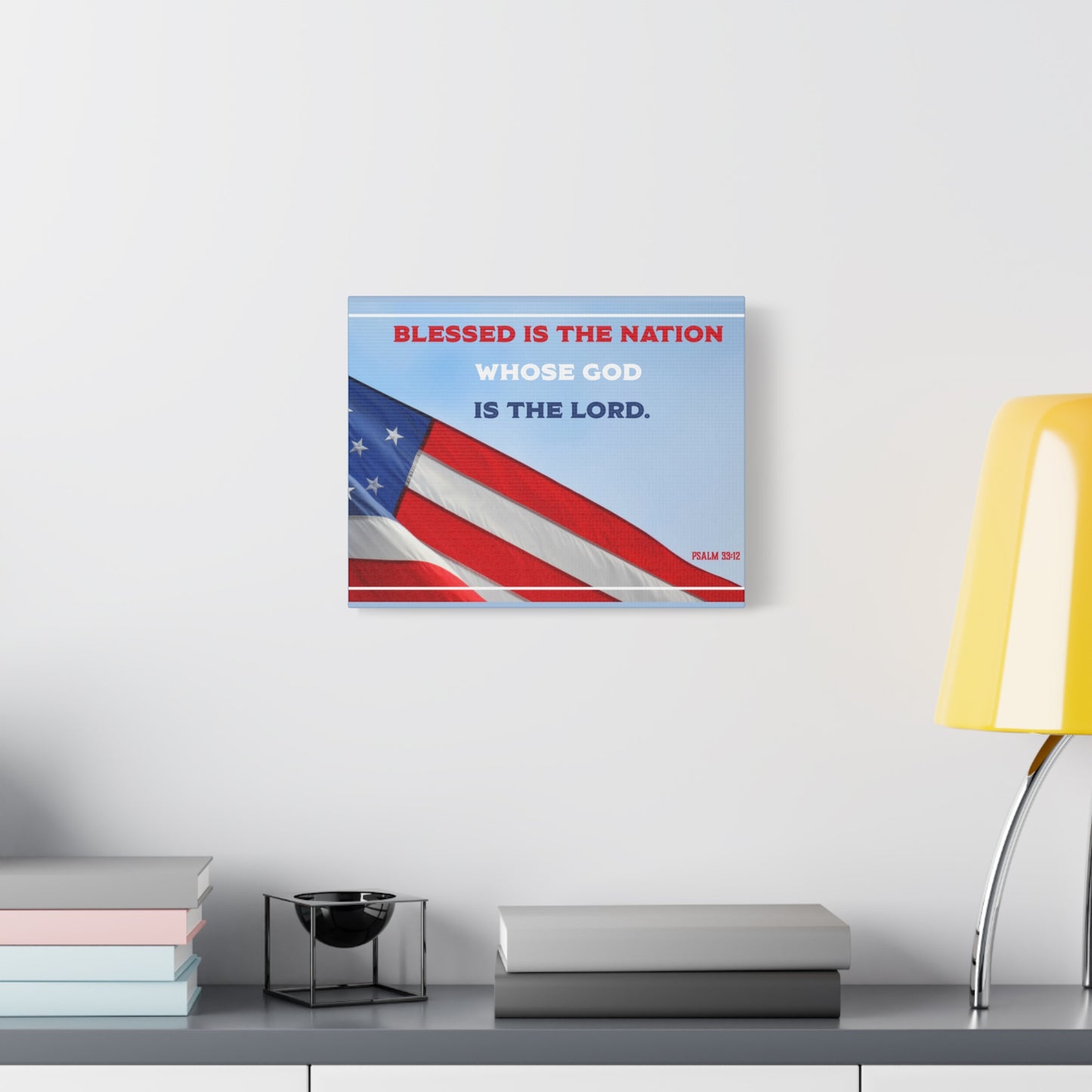 Scripture Canvas Blessed Is The Nation Psalm 33:12 Christian Wall Art Bible Verse Print Ready to Hang