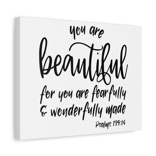 Scripture Canvas You Are Beautiful Psalm 139:14 Christian Wall Art Bible Verse Print Ready to Hang