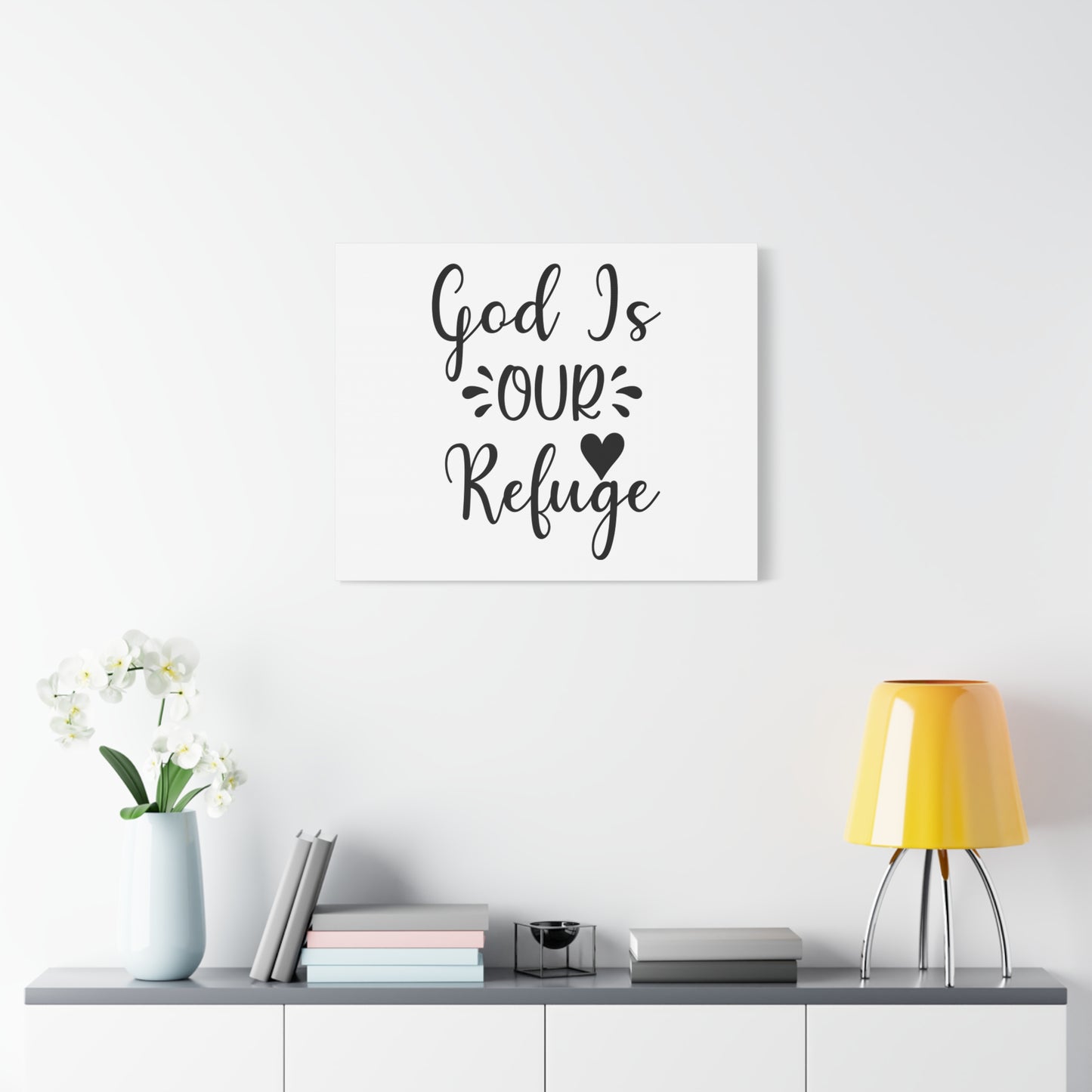 Scripture Canvas God Is Our Refuge Psalm 46:1 Heart Christian Wall Art Bible Verse Print Ready to Hang