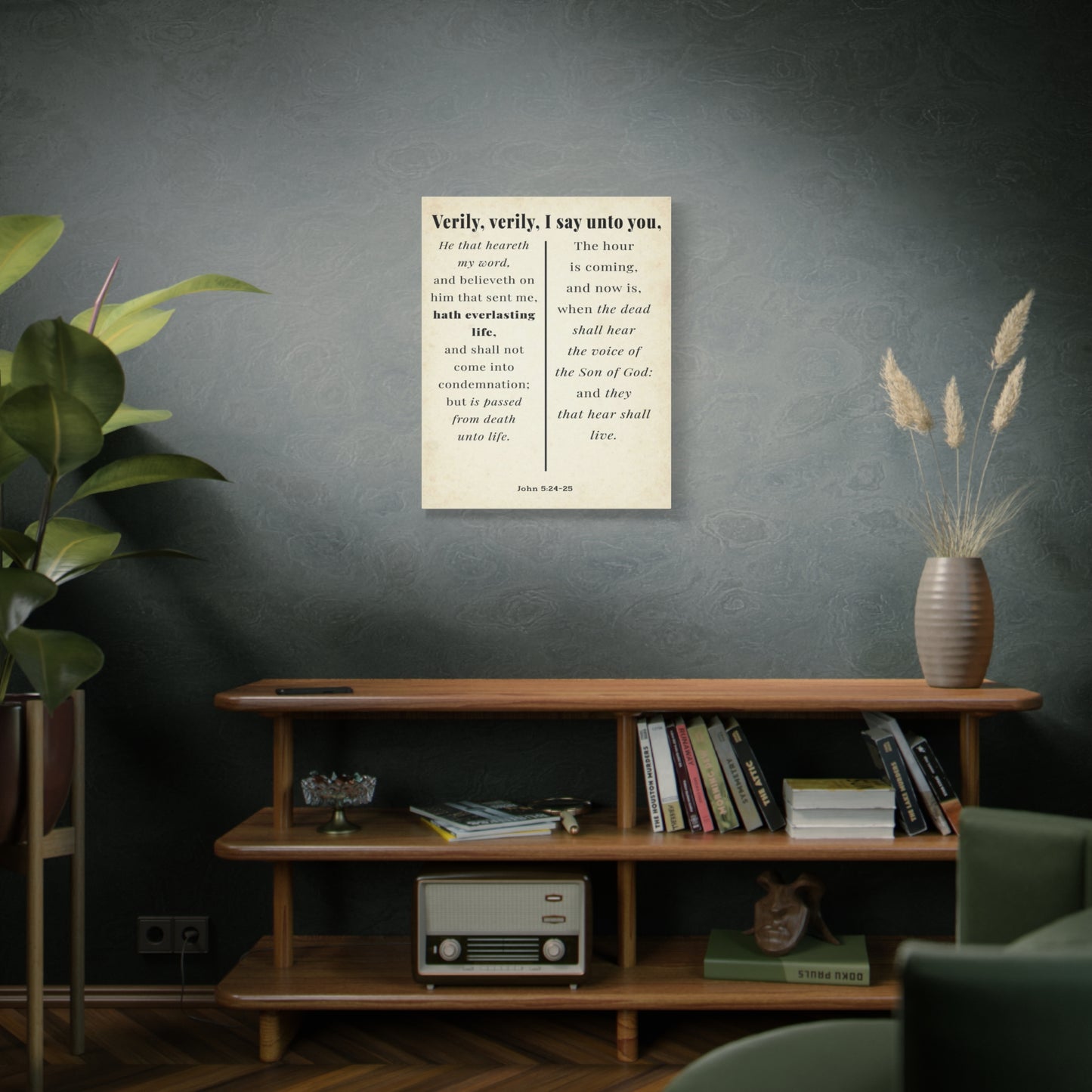 Scripture Walls John 5:24-25 Regeneration and Eternal Life Bible Verse Canvas Christian Wall Art Ready to Hang Unframed
