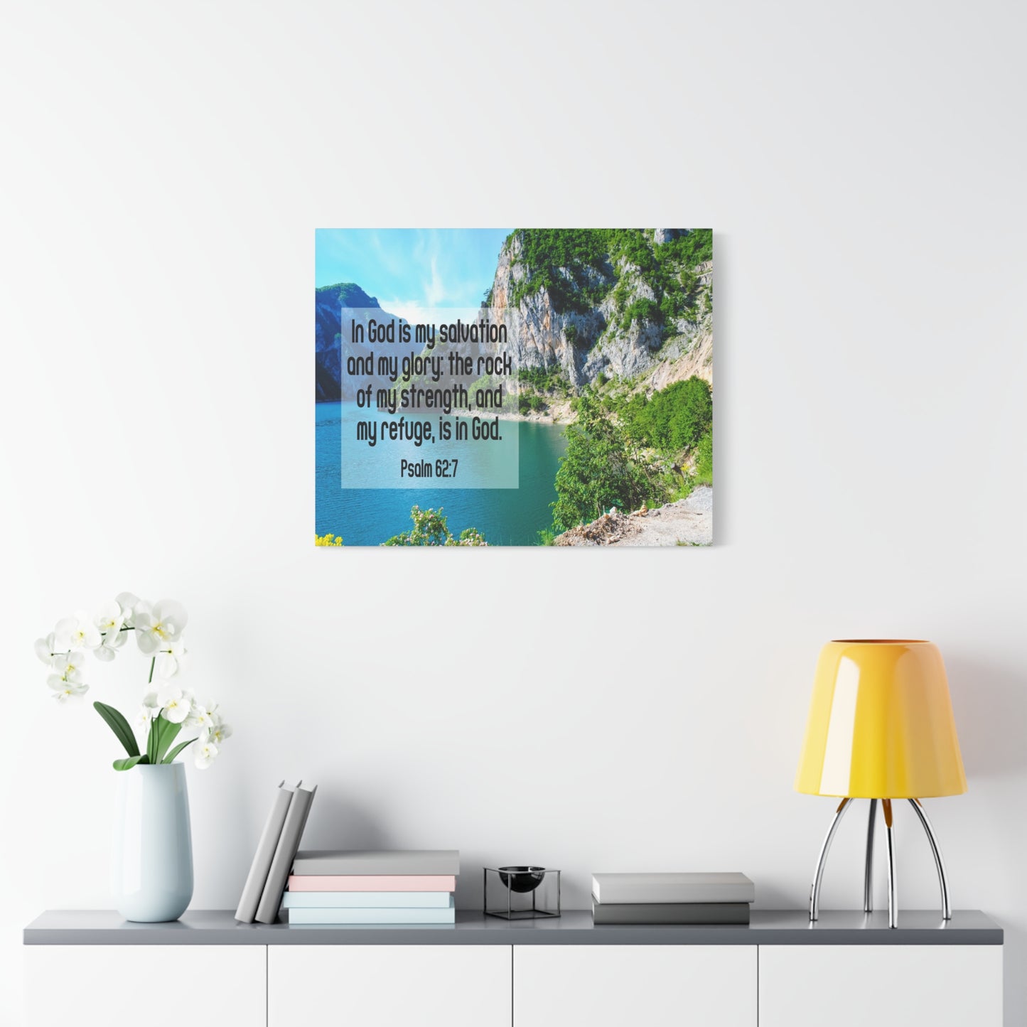 Scripture Canvas In God is My Salvation Psalm 62:7 Christian Wall Art Bible Verse Print Ready to Hang