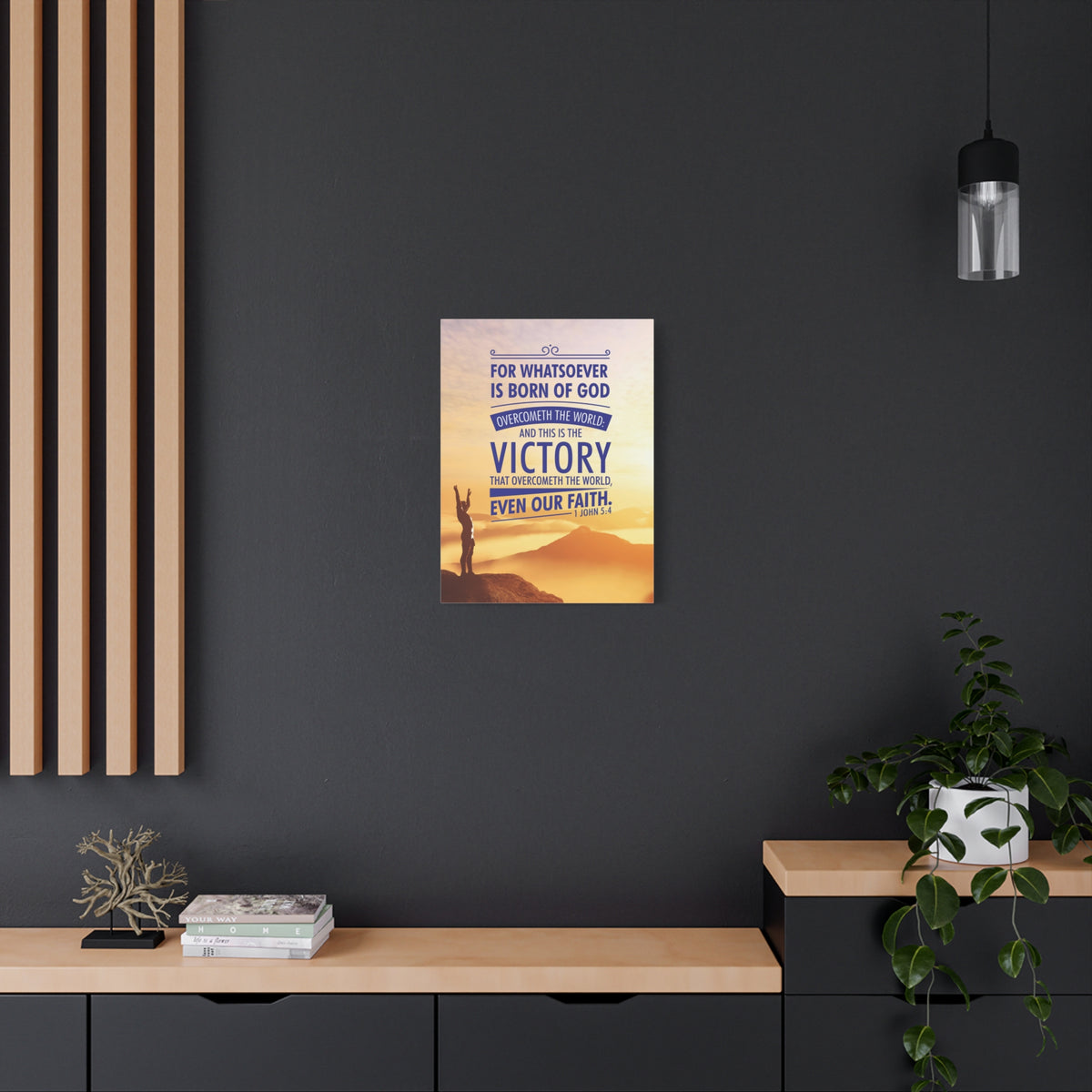 Scripture Canvas Overcometh the World 1 John 5:4 Christian Wall Art Bible Verse Print Ready to Hang