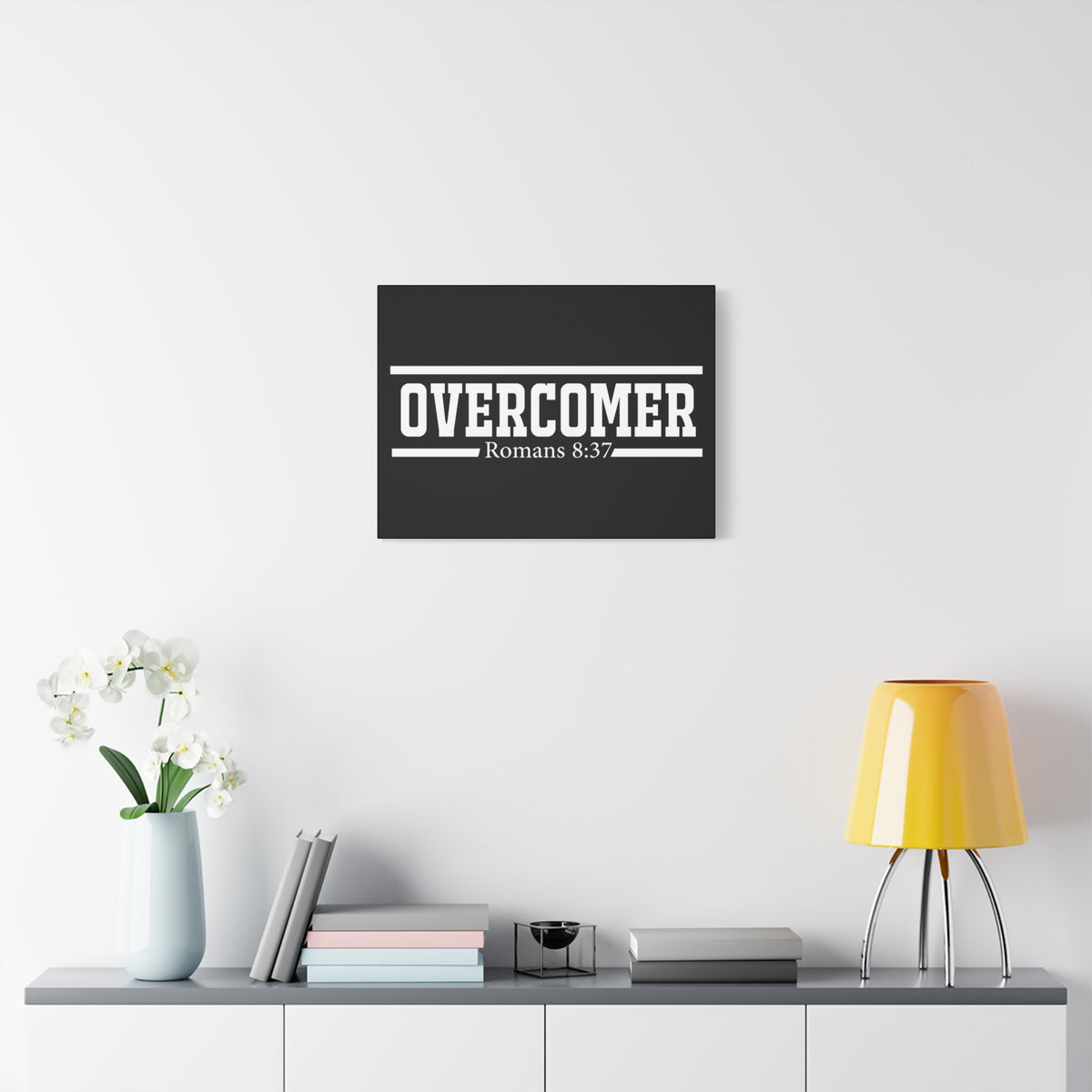 Scripture Canvas Overcomer Romans 8:37 Christian Wall Art Bible Verse Print Ready to Hang