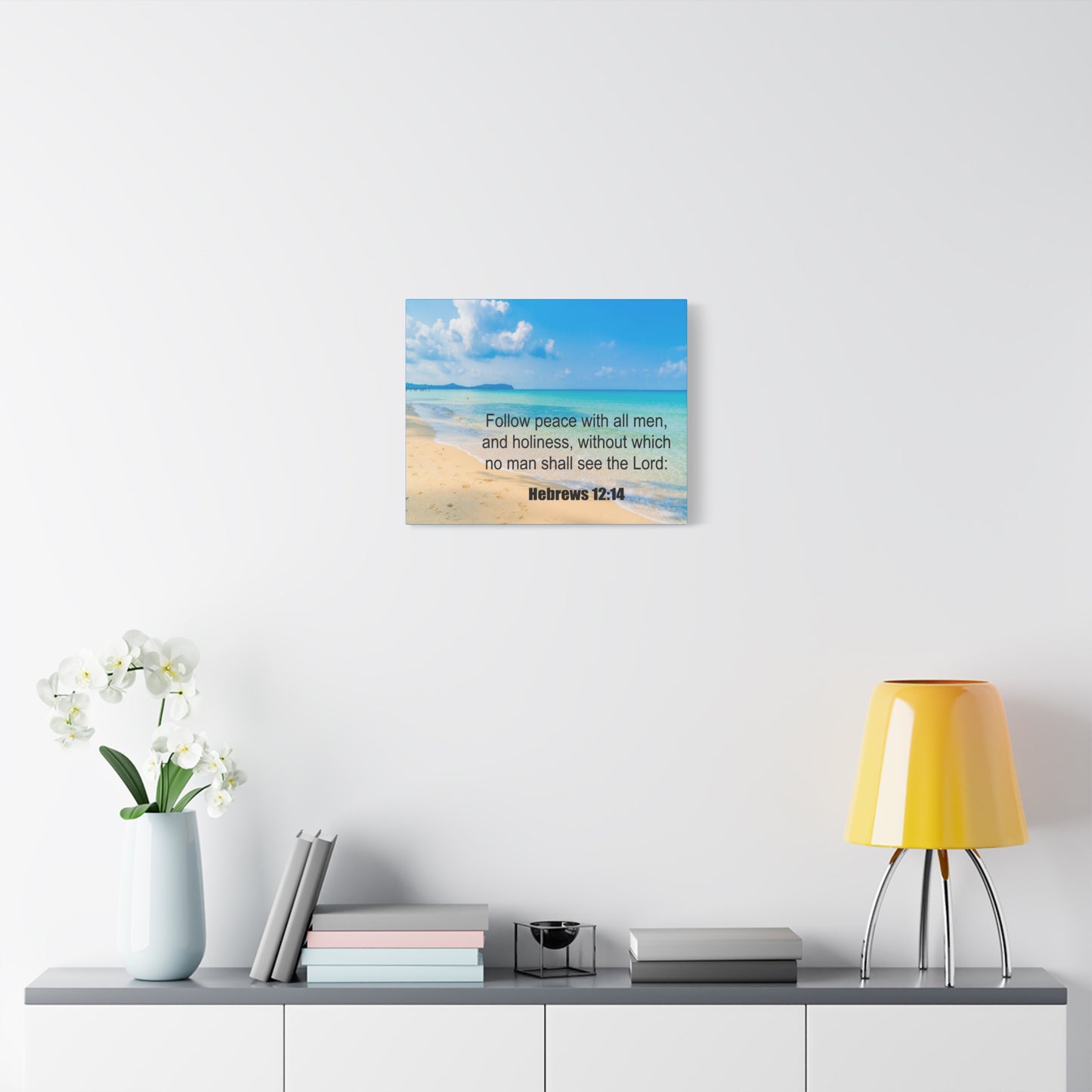 Scripture Canvas Follow Peace Hebrews 12:14 Christian Wall Art Print Ready to Hang