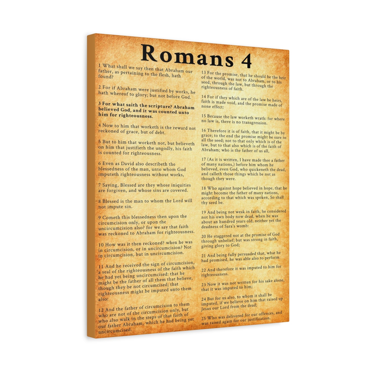 Scripture Walls Romans 4 KJV Gold Bible Chapter Canvas Christian Wall Art Ready to Hang Unframed