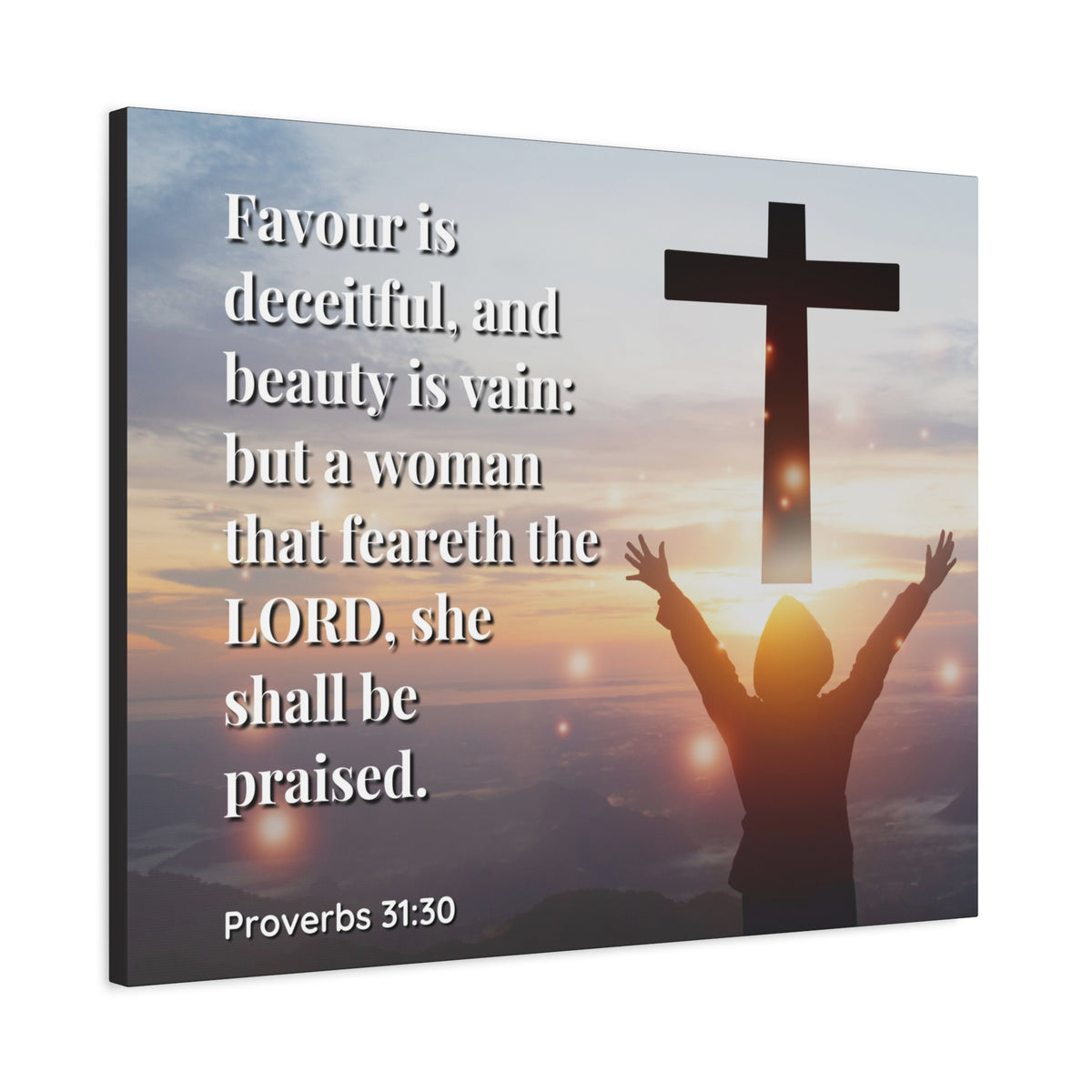 Scripture Canvas Fear The Lord Proverbs 31:30 Christian Wall Art Bible Verse Print Ready to Hang