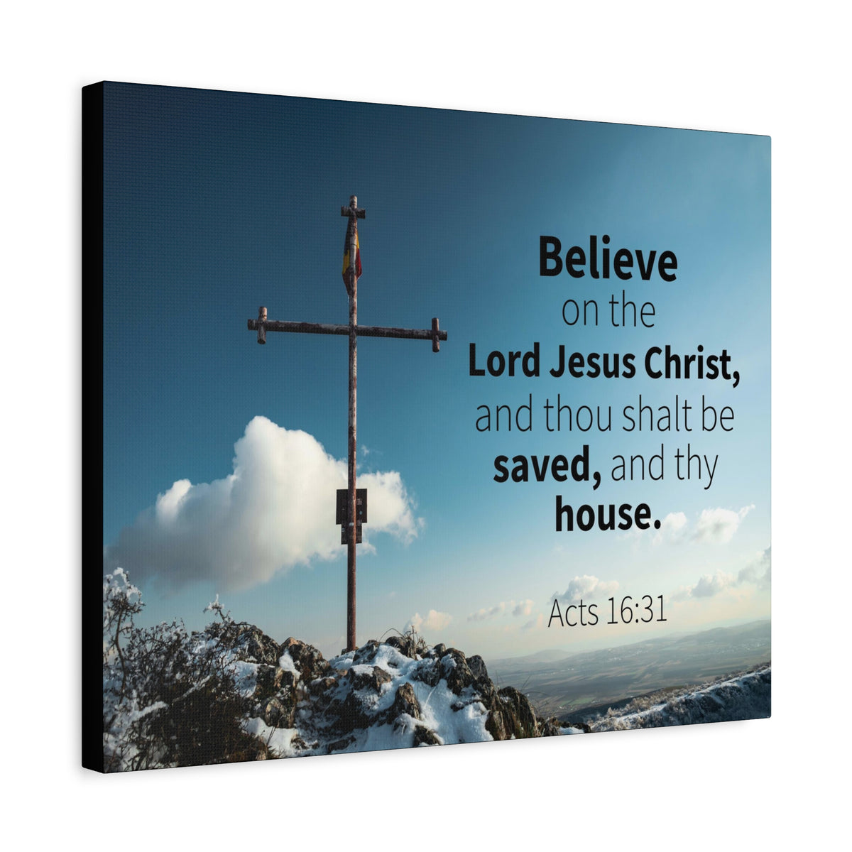 Scripture Canvas Believe Acts 16:31 Christian Wall Art Bible Verse Print Ready to Hang