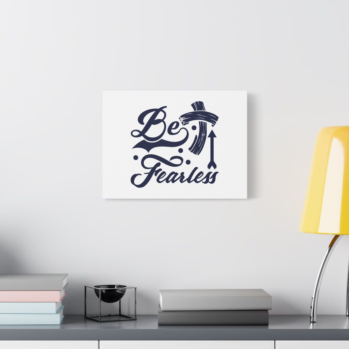 Scripture Canvas Be Fearless 2 Timothy 1:7 Blue Cross Christian Wall Art Bible Verse Print Ready to Hang