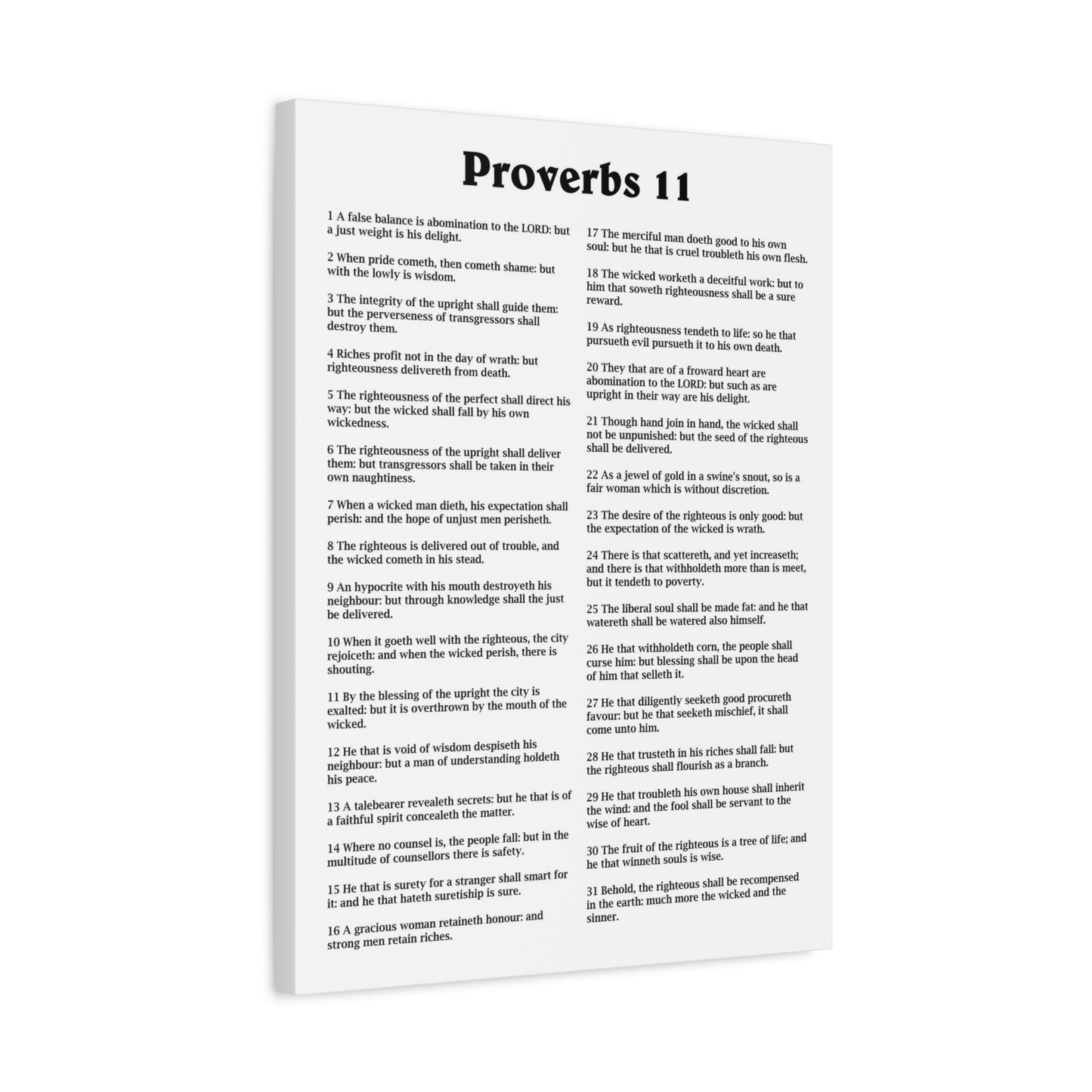 Scripture Walls Proverbs Chapter 11 White Bible Canvas Christian Wall Art Ready to Hang Unframed
