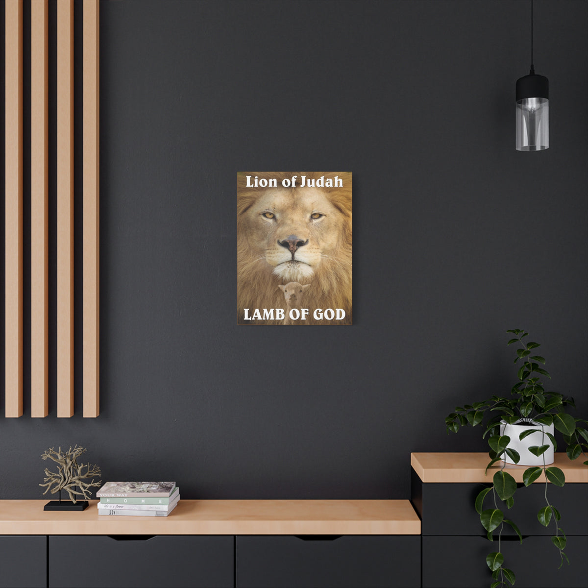 Scripture Canvas Lion of Judah Lamb of God Christian Wall Art Bible Verse Print Ready to Hang