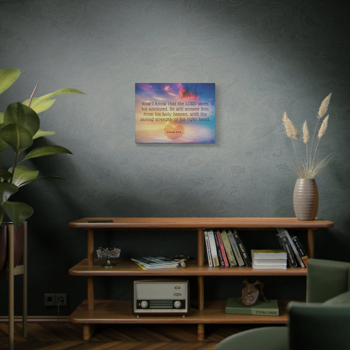 Scripture Canvas Lord Saves His Anointed Psalm 20:6 Christian Wall Art Bible Verse Print Ready to Hang