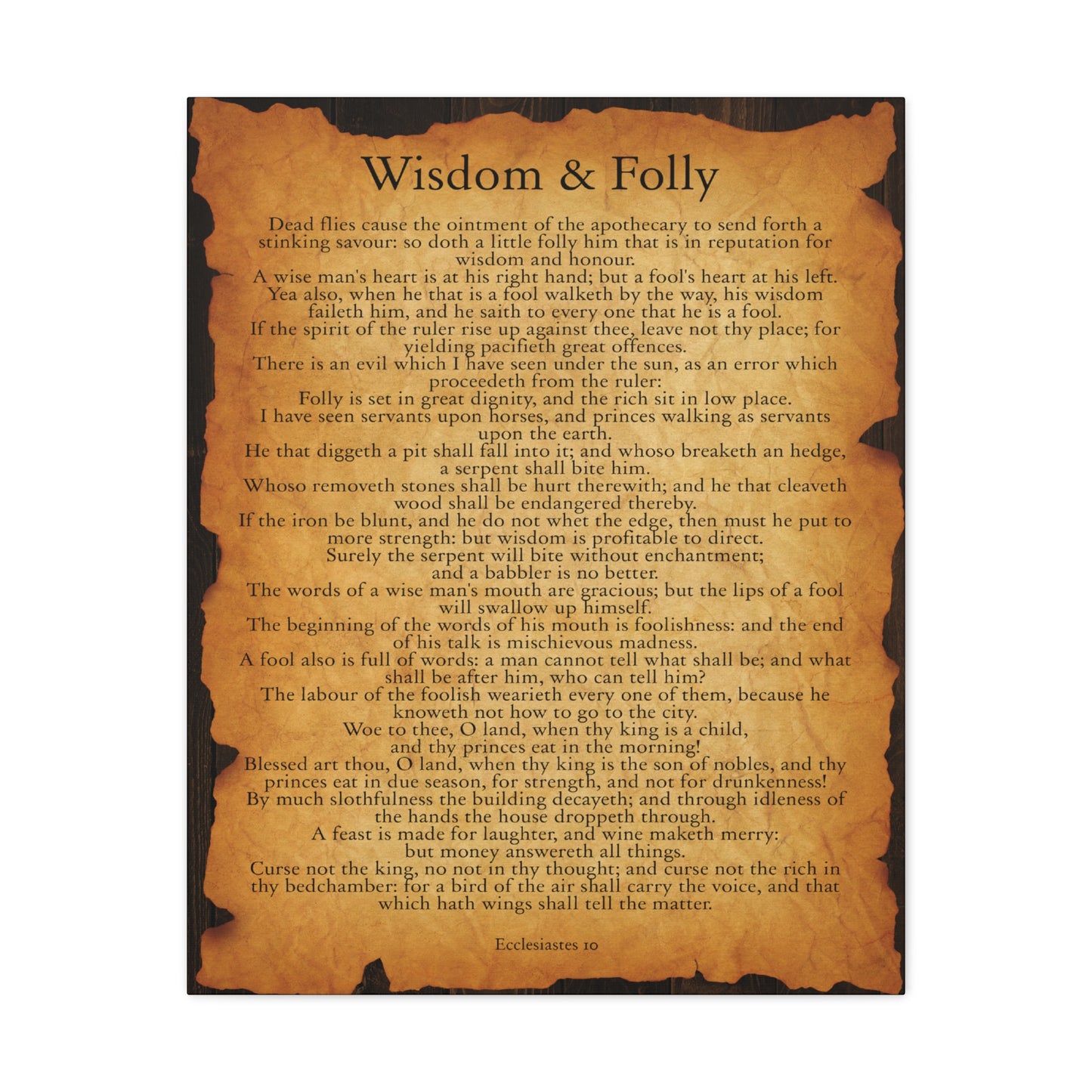 Wisdom & Folly Ecclesiastes 10 Gold Brown Bible Verse Canvas Christian Wall Art Ready to Hang