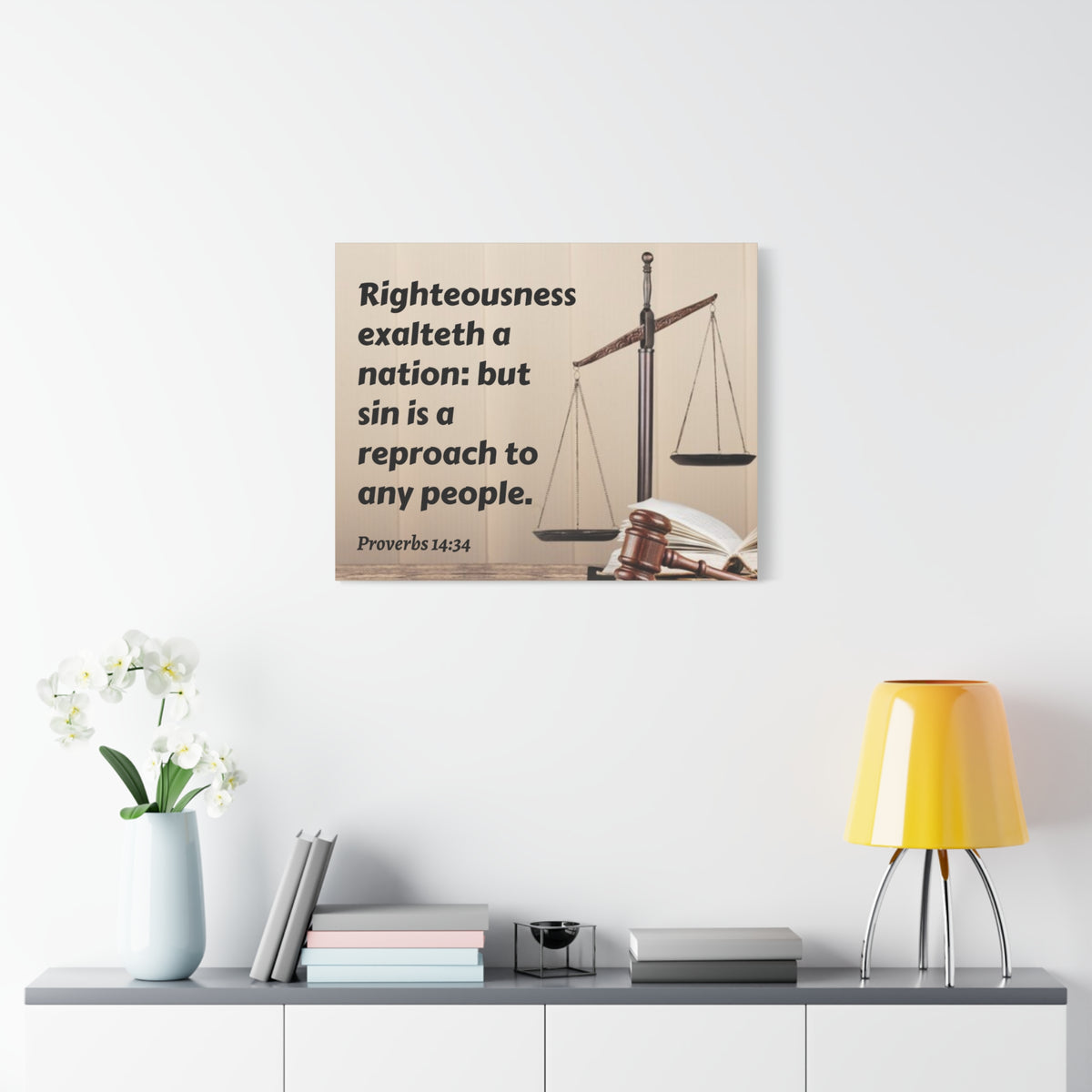 Scripture Canvas Righteousness Proverbs 14:34 Christian Wall Art Bible Verse Print Ready to Hang