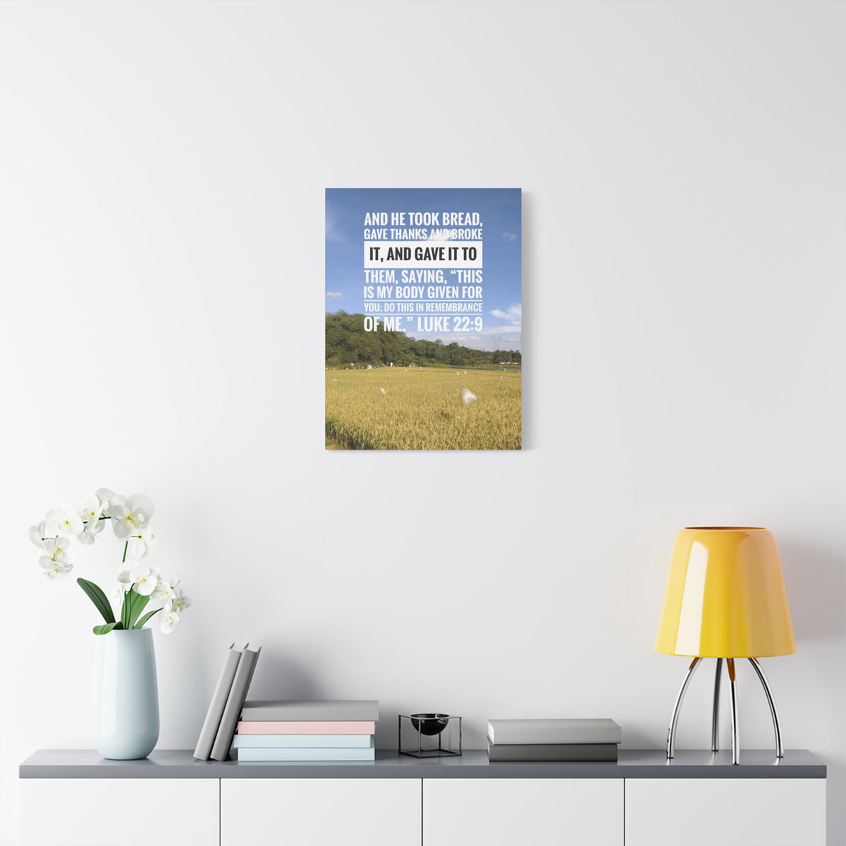 Scripture Canvas Gave Thanks Luke 22:9 Christian Wall Art Bible Verse Print Ready to Hang